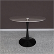 LeisureMod Bristol Round Dining Table with Glass Top & Iron Pedestal Base Black