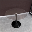 LeisureMod Bristol Round Dining Table with Glass Top & Iron Pedestal Base Black