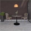 LeisureMod Bristol Round Dining Table with Glass Top & Iron Pedestal Base Black