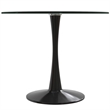 LeisureMod Bristol Round Dining Table with Glass Top & Iron Pedestal Base Black