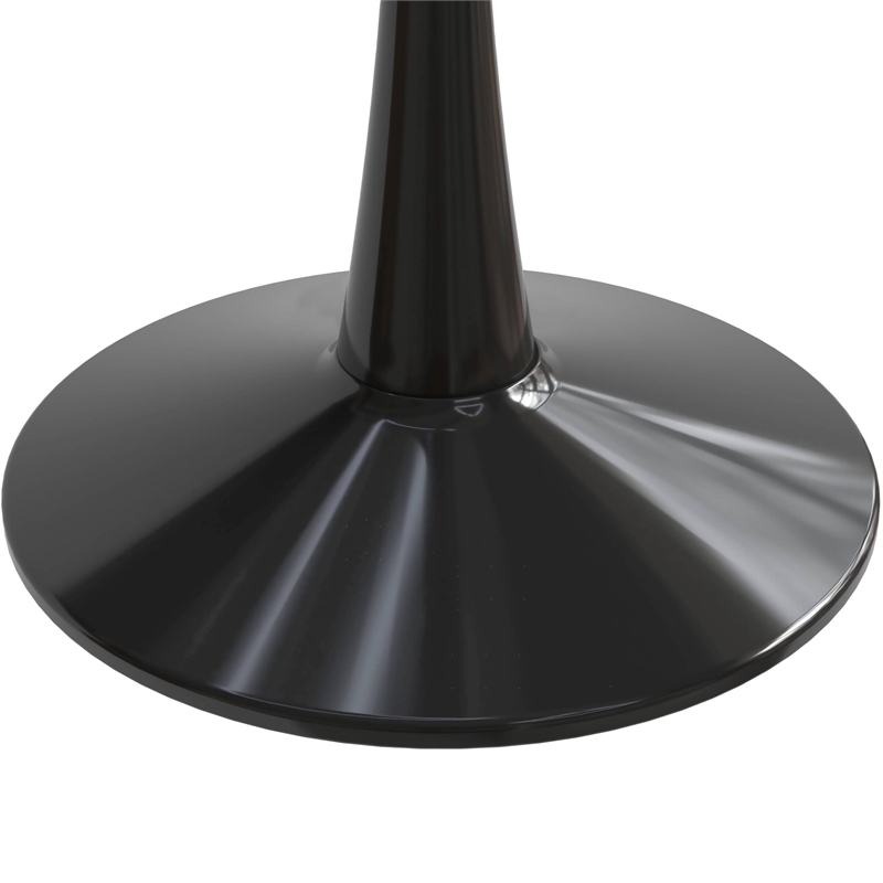 LeisureMod Bristol Round Dining Table with Glass Top & Iron Pedestal Base Black