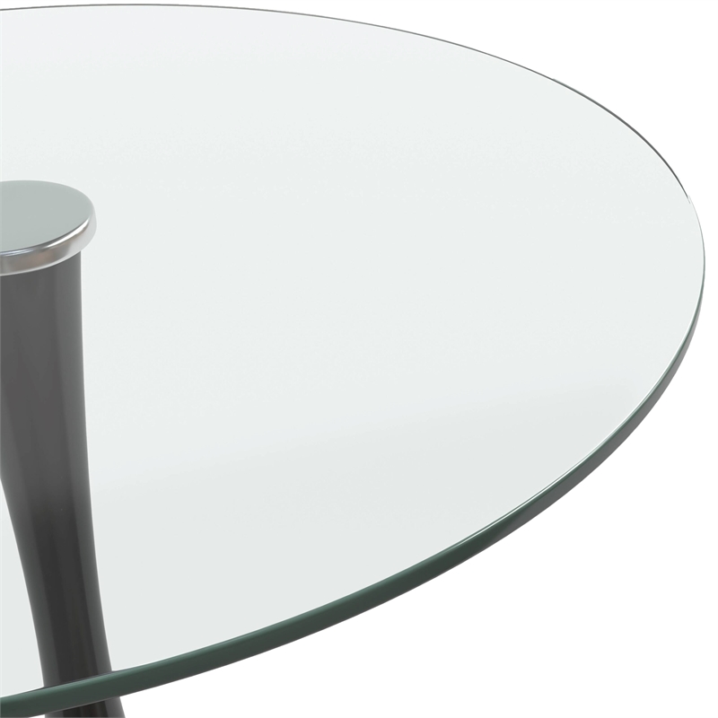 LeisureMod Bristol Round Dining Table with Glass Top & Iron Pedestal Base Black