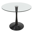 LeisureMod Bristol Round Dining Table with Glass Top & Iron Pedestal Base Black