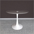 LeisureMod Bristol Round Dining Table with Glass Top & Iron Pedestal Base White