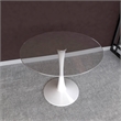 LeisureMod Bristol Round Dining Table with Glass Top & Iron Pedestal Base White