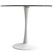 LeisureMod Bristol Round Dining Table with Glass Top & Iron Pedestal Base White