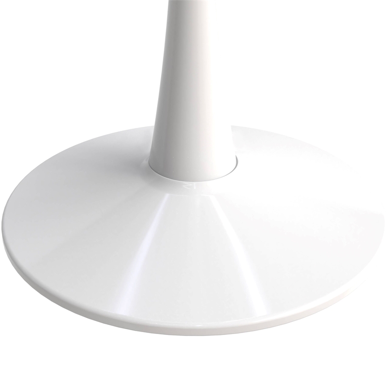 LeisureMod Bristol Round Dining Table with Glass Top & Iron Pedestal Base White