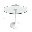 LeisureMod Bristol Round Dining Table with Glass Top & Iron Pedestal Base White