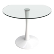 LeisureMod Bristol Round Dining Table with Glass Top & Iron Pedestal Base White