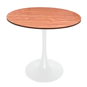LeisureMod Bristol 36&quot Dining Table MDF Top & White Iron Base Cognac Brown