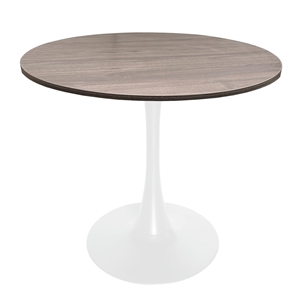 LeisureMod Bristol 36&quot Dining Table MDF Top & White Iron Base Dark Walnut