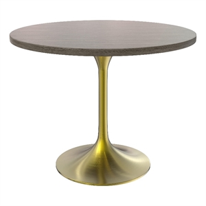 LeisureMod Verve 36&quot Dining Table MDF Top & Brushed Gold Base Dark Maple