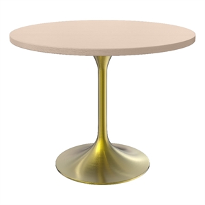 LeisureMod Verve 36&quot Dining Table MDF Top & Brushed Gold Base Light Natural Wood
