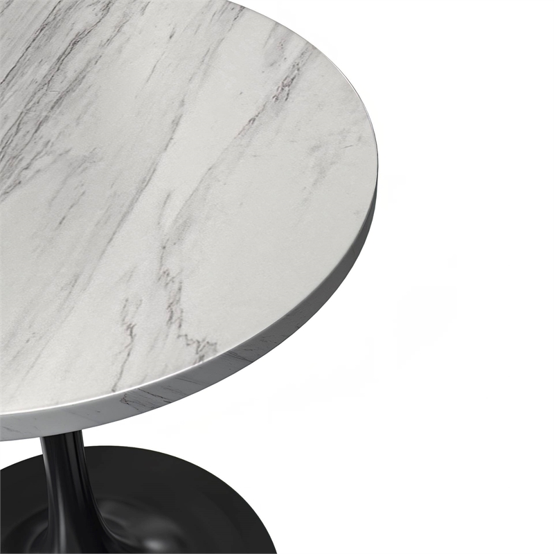 LeisureMod Verve Round Dining Table with White Resin Top and Black Base 27 Inch
