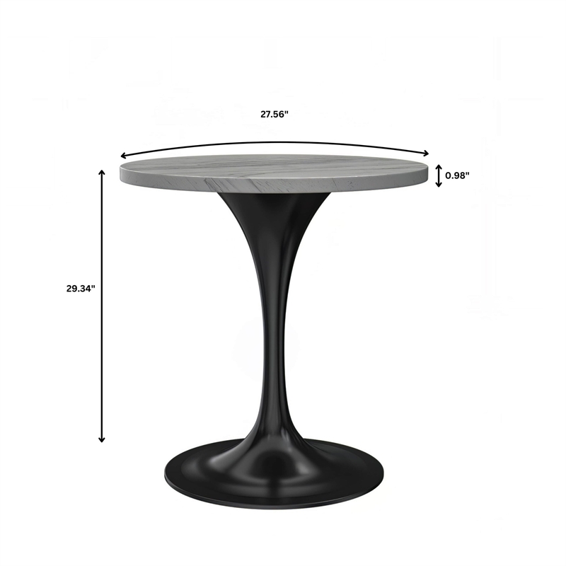 LeisureMod Verve Round Dining Table with White Resin Top and Black Base 27 Inch