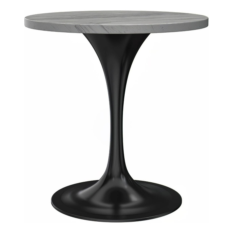 LeisureMod Verve Round Dining Table with White Resin Top and Black Base 27 Inch