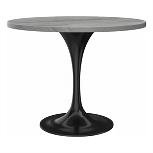 LeisureMod Verve Round Dining Table with White Resin Top and Black Base 36 Inch