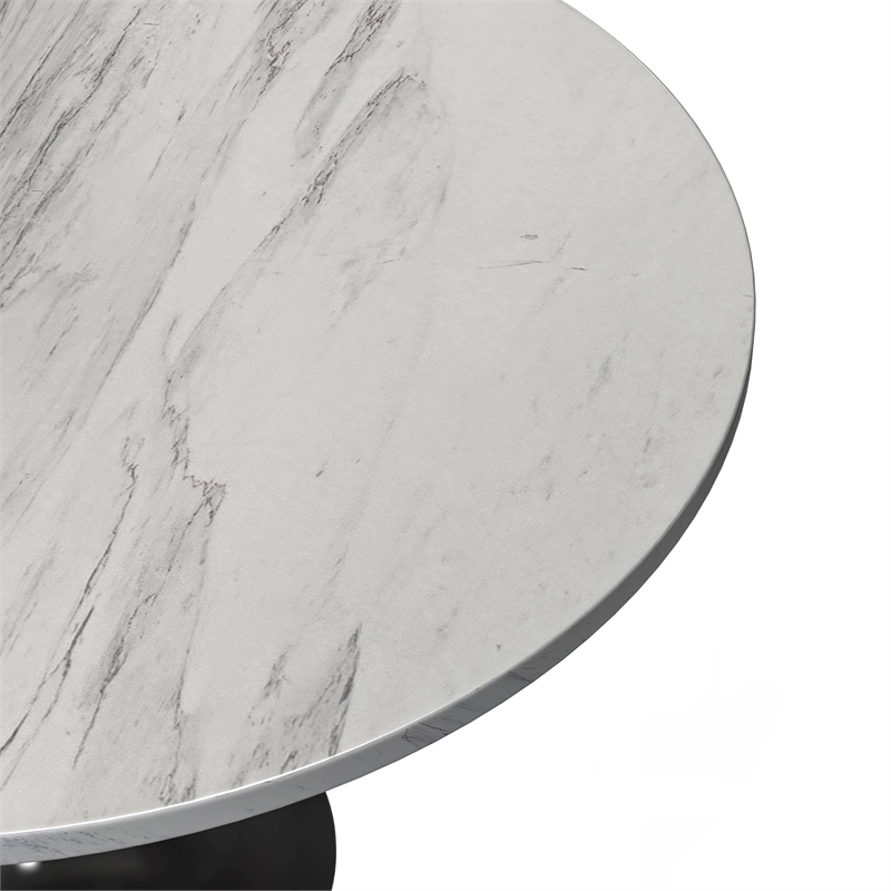 LeisureMod Verve Round Dining Table with White Resin Top and Black Base 48 Inch