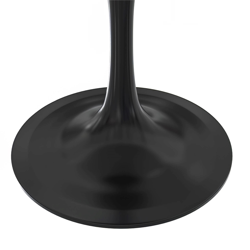 LeisureMod Verve Round Dining Table with White Resin Top and Black Base 48 Inch