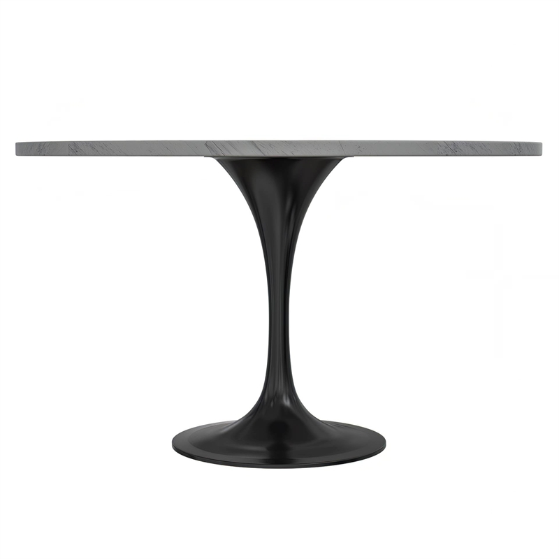 LeisureMod Verve Round Dining Table with White Resin Top and Black Base 48 Inch