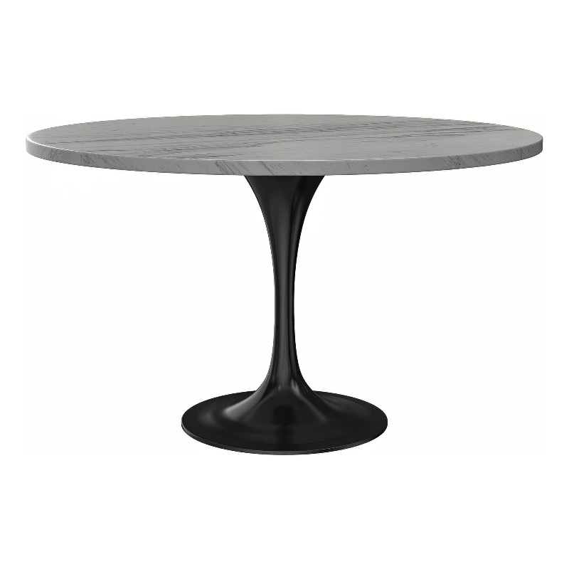 LeisureMod Verve Round Dining Table with White Resin Top and Black Base 48 Inch