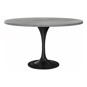 LeisureMod Verve Round Dining Table with White Resin Top and Black Base 48 Inch