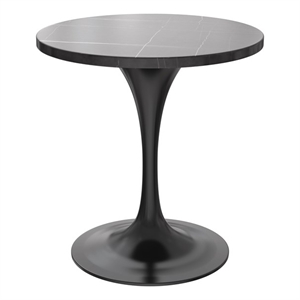 LeisureMod Verve 27&quot Round Dining Table Stone Top and Black Steel Base Black