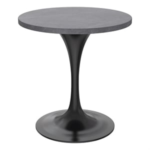 LeisureMod Verve 27&quot Round Dining Table Stone Top and Black Steel Base Gray