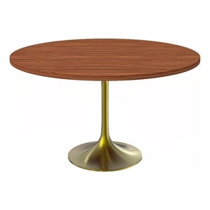 LeisureMod Verve 48&quot Dining Table MDF Top & Brushed Gold Base Cognac Brown