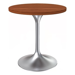 LeisureMod Verve 27&quot Dining Table with Wood Top & Chrome Base Cognac Brown
