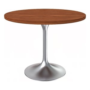 LeisureMod Verve 36&quot Dining Table with Wood Top & Chrome Base Cognac Brown