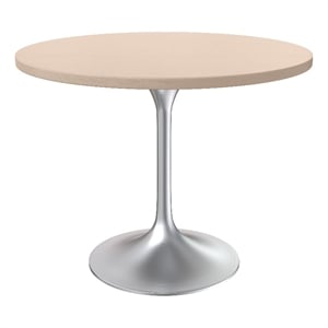 LeisureMod Verve 36&quot Dining Table with Wood Top & Chrome Base Light Natural Wood
