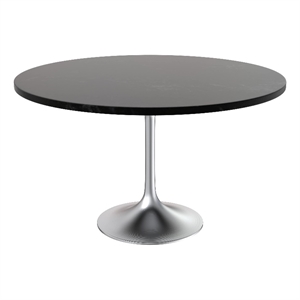 LeisureMod Verve 48&quot Dining Table with Wood Top & Chrome Base Black