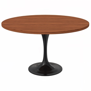LeisureMod Verve Dining Table with a 48&quot Wood Top in Black Steel Cognac Brown