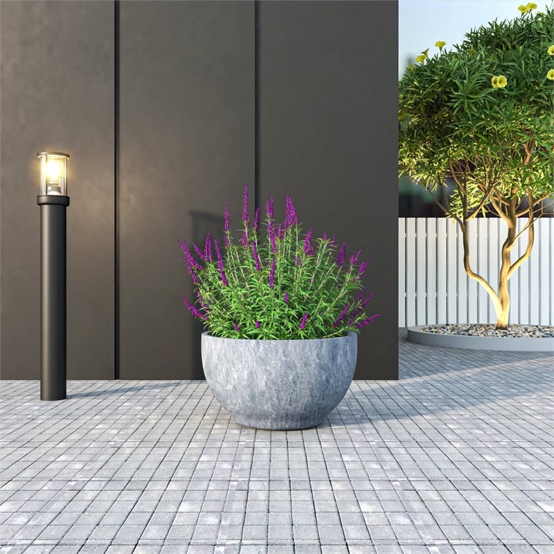 leisuremod grove fiberstone and mgo clay round planter gray 8 inch