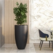 LeisureMod Crete Fiberstone Tapered Round Planter 39 Inch Height in Black