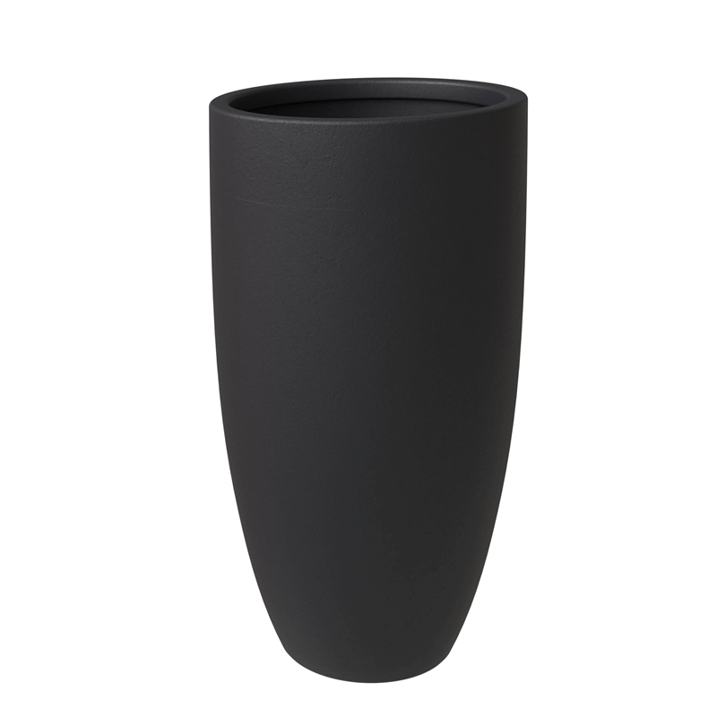 LeisureMod Crete Fiberstone Tapered Round Planter 39 Inch Height in Black