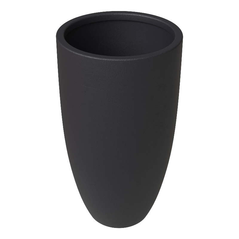 LeisureMod Crete Fiberstone Tapered Round Planter 39 Inch Height in Black