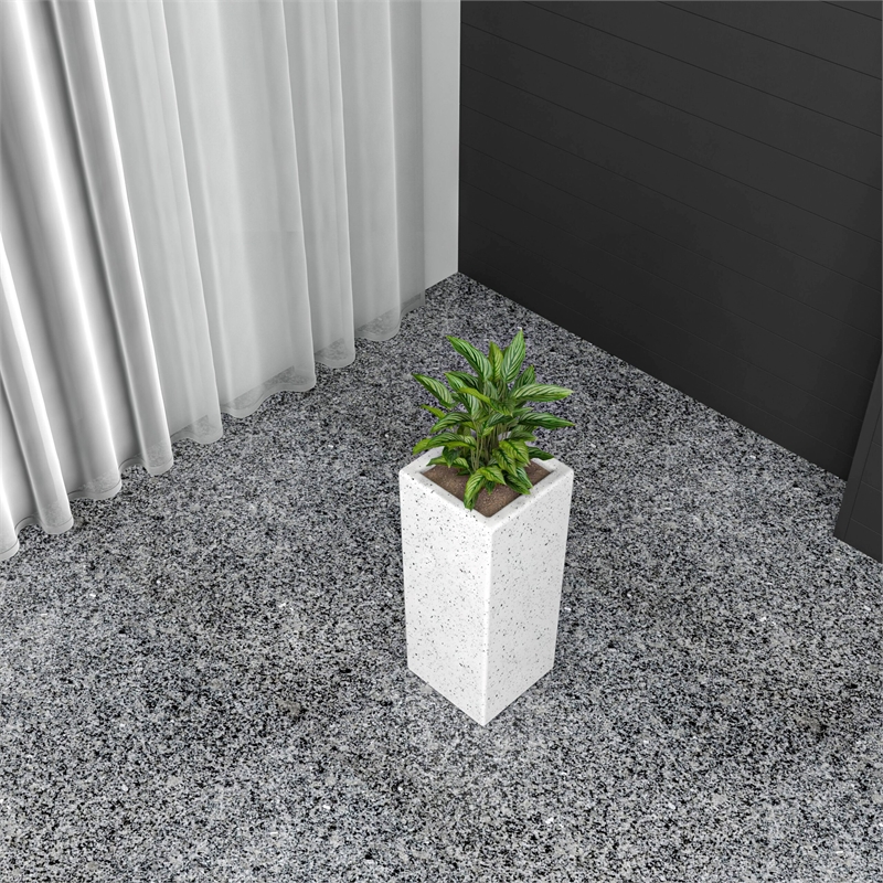 LeisureMod Terra Fiberstone and MGO Clay Tall Square Planter Dotted White 20