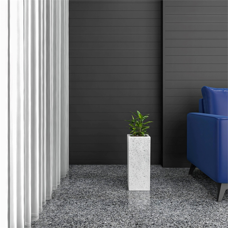 LeisureMod Terra Fiberstone and MGO Clay Tall Square Planter Dotted White 20
