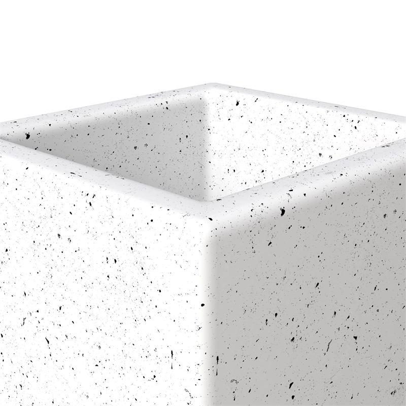 LeisureMod Terra Fiberstone and MGO Clay Tall Square Planter Dotted White 20
