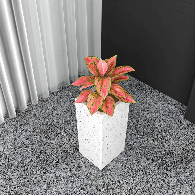 LeisureMod Terra Fiberstone and MGO Clay Tall Square Planter Dotted White 24