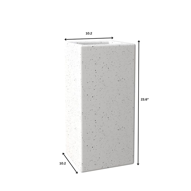 LeisureMod Terra Fiberstone and MGO Clay Tall Square Planter Dotted White 24
