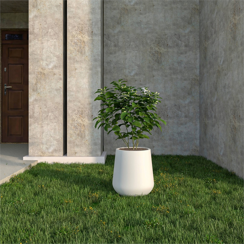 LeisureMod Orchid Fiberstone and MGO Clay Round Planter White 12