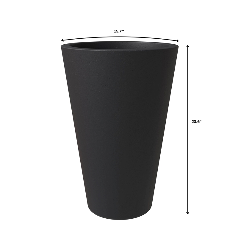 LeisureMod Pebble Tapered Round Fiberstone and MGO Clay Planter Black 24