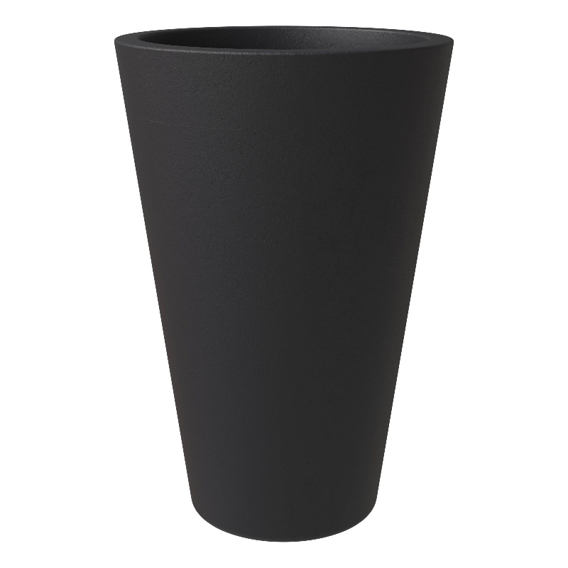 LeisureMod Pebble Tapered Round Fiberstone and MGO Clay Planter Black 24