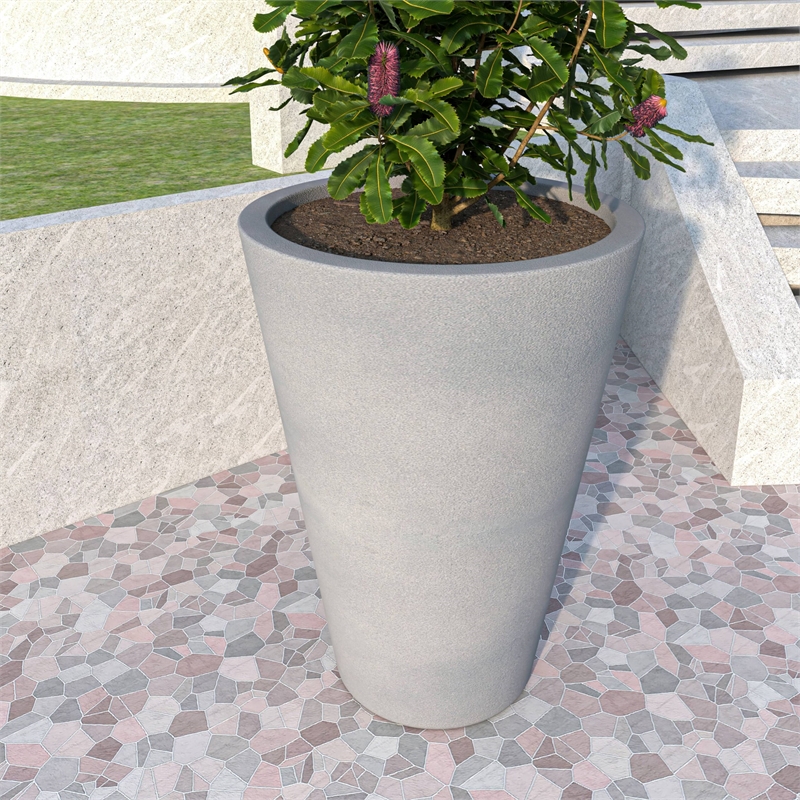 LeisureMod Pebble Tapered Round Fiberstone and MGO Clay Planter Gray 31