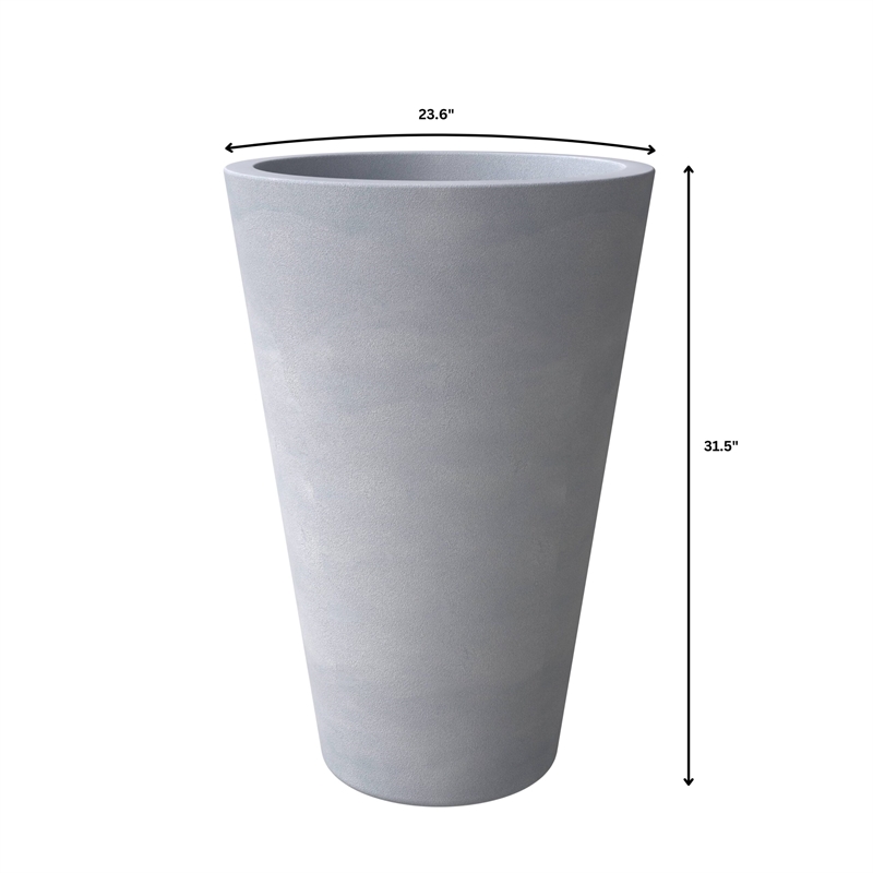 LeisureMod Pebble Tapered Round Fiberstone and MGO Clay Planter Gray 31