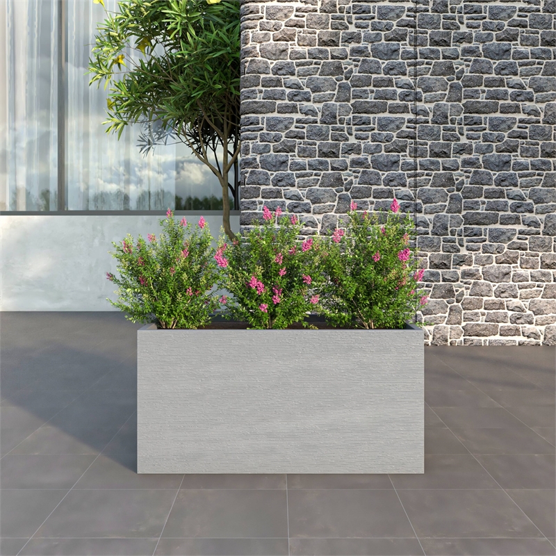 leisuremod flora fiberstone and mgo clay rectangular planter in gray 24&quot height