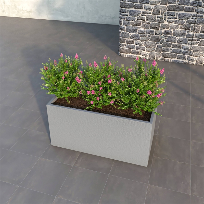 leisuremod flora fiberstone and mgo clay rectangular planter in gray 24&quot height